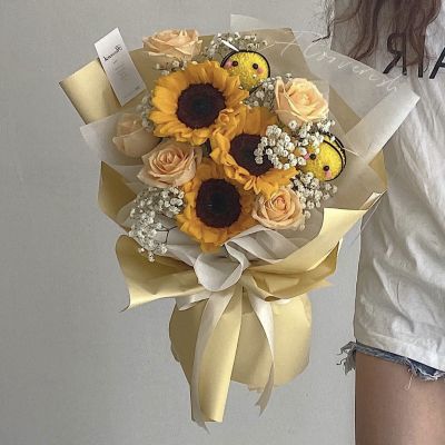 (BEST SELLER) Sunflower & Champagne Rose